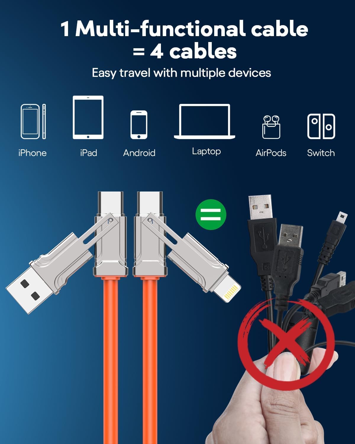 4-in-1 Ultra Fast Charging Cable For Androids, iPhones & Other Devices