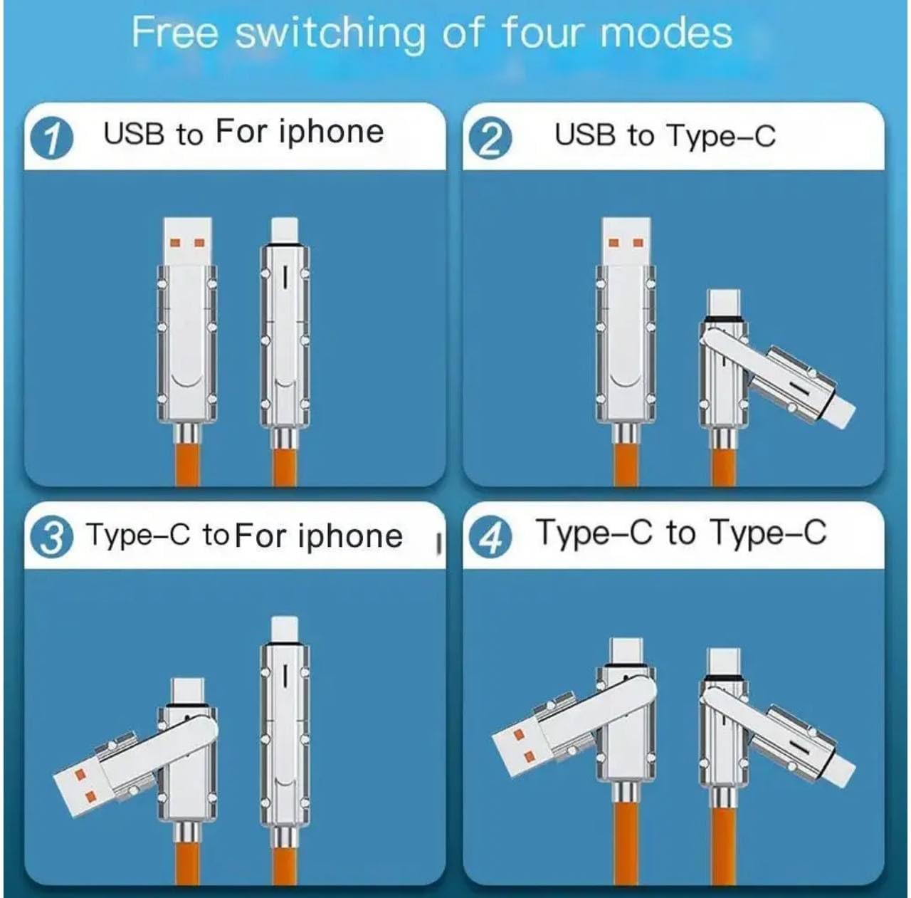 4-in-1 Ultra Fast Charging Cable For Androids, iPhones & Other Devices